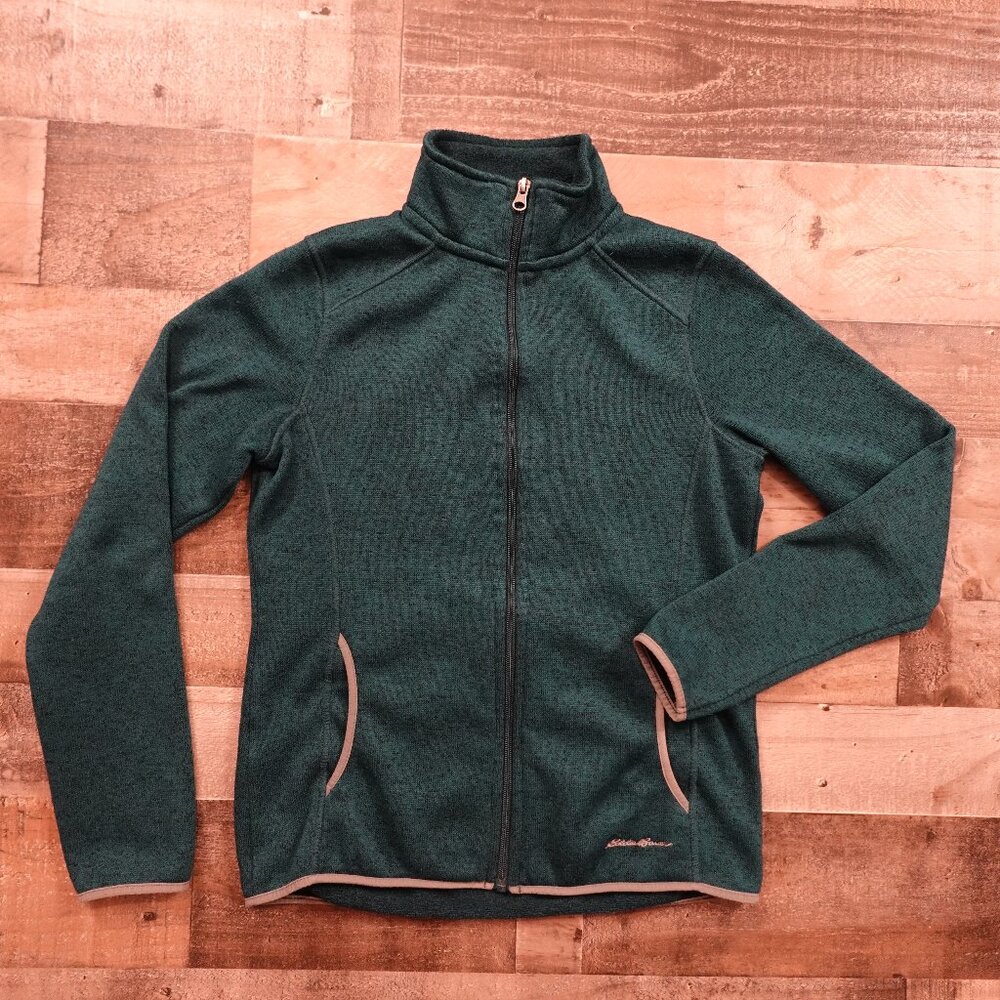 Eddie Bauer Full Zip Fleece Jacket Women’s M Green Heather Outdoor Warm Layer‎